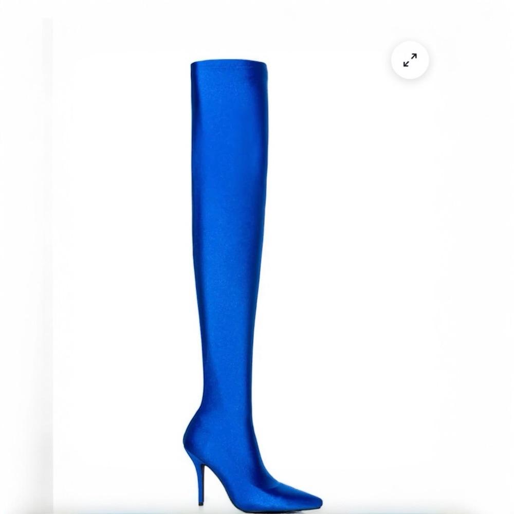 AZALEA WANG Heartout Thigh High Stiletto Boots in Blue. NWOT/Box. Size 10 - Picture 4 of 14